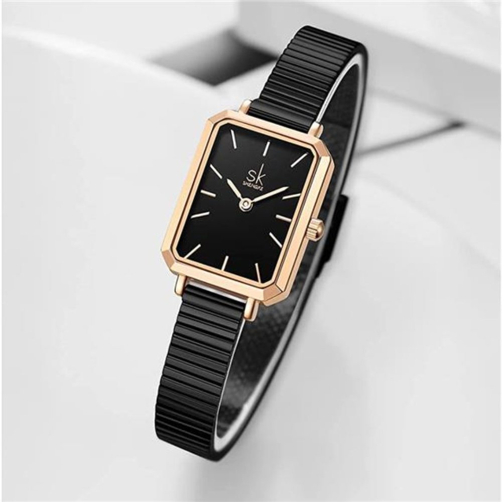 Unique Square Watch Women with Stainless Steel Mesh Band Genuine Leather Watch - Picture 2 of 6